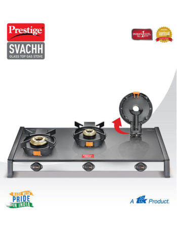 Prestige Gas Stove with Easy Clean Design Svachh Glass Top With Liftable 3 Burner Set