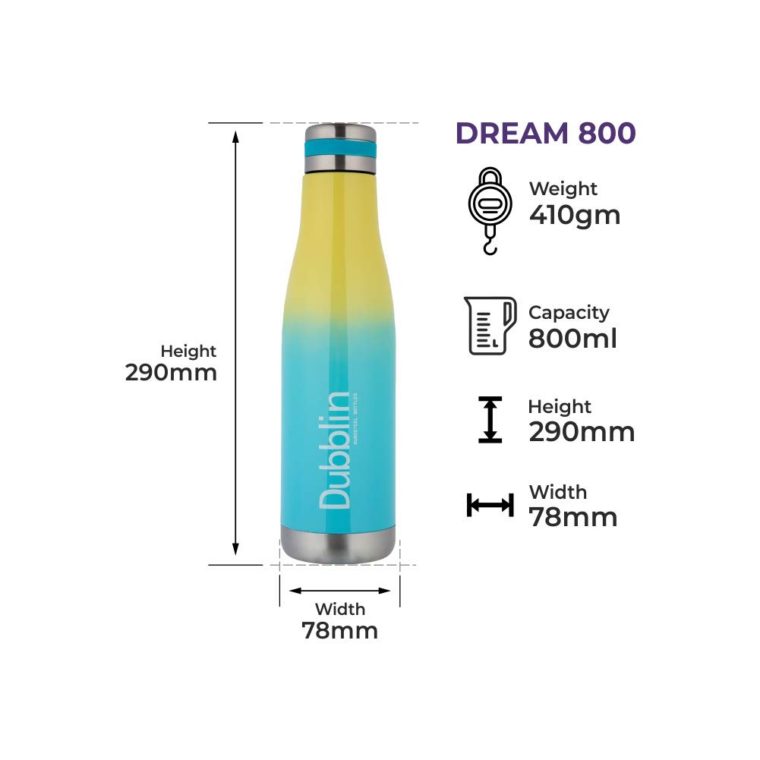 DUBBLIN Dream Stainless Steel Double Wall Vacuum Insulated Water Bottle 800ML
