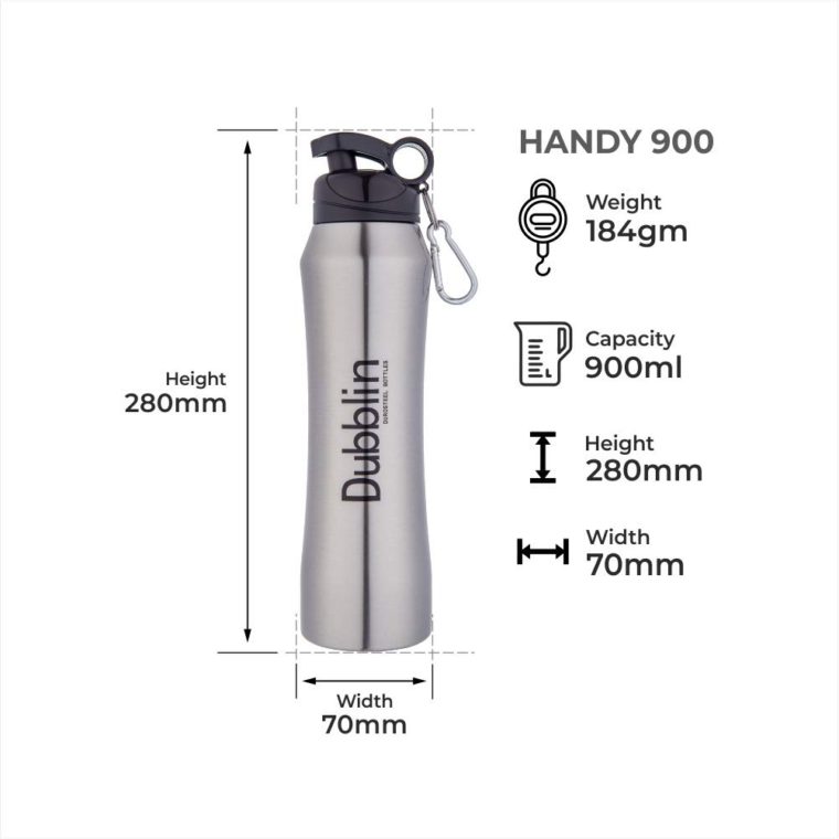 DUBBLIN Stainless Steel Sipper Sports Water Bottle, 900ml