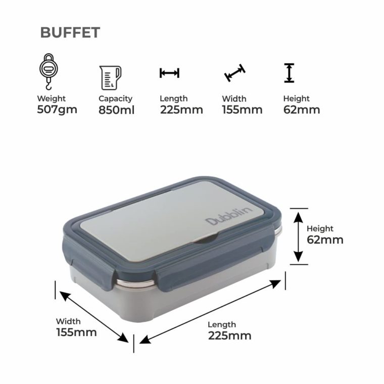 DUBBLIN Buffet Stainless Steel Insulated Lunch Box Grey