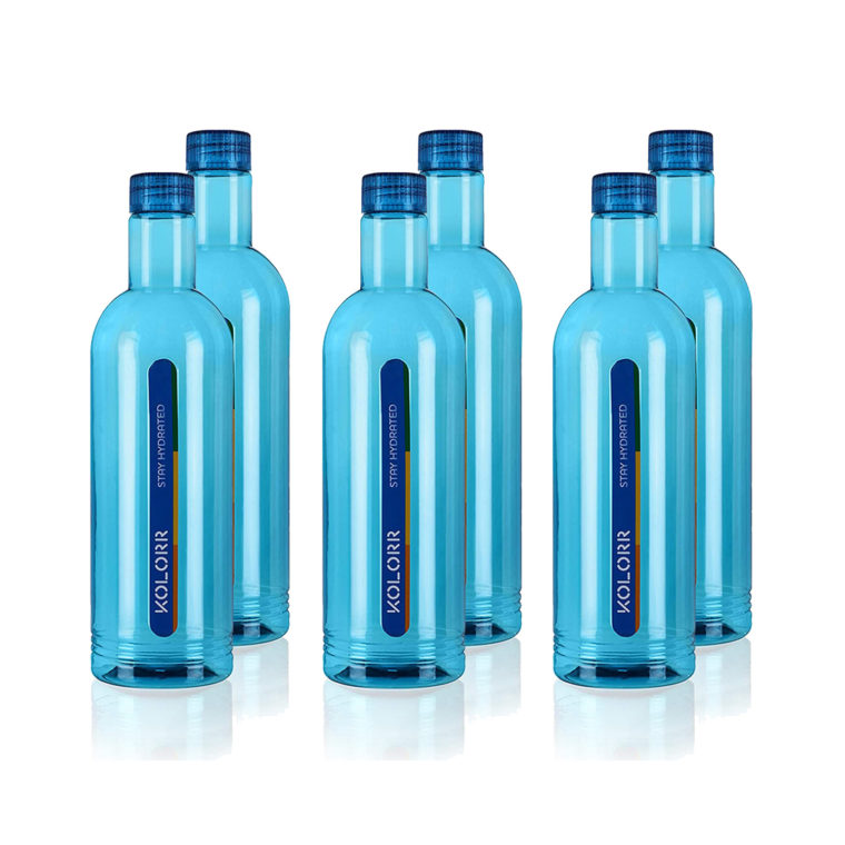 Kolorr Aura Premium Plastic PET Fridge Bottle Set of 6 Bottles Blue