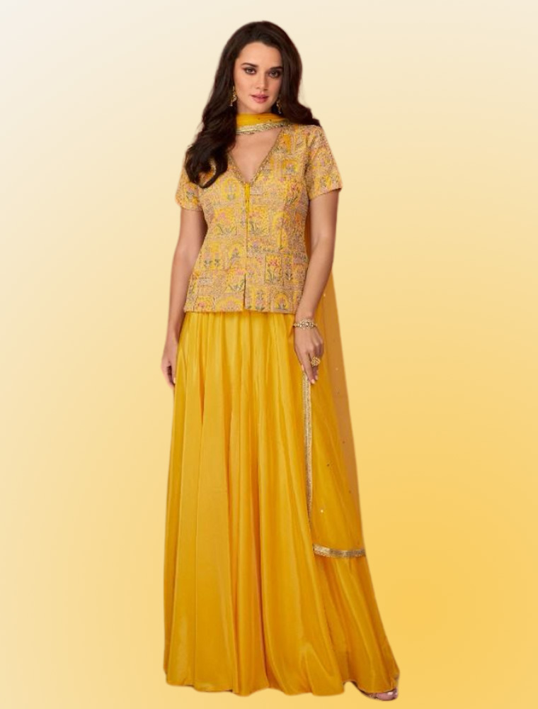 Western Fusion Party Wear Dress Gold - KhuranasMart.com