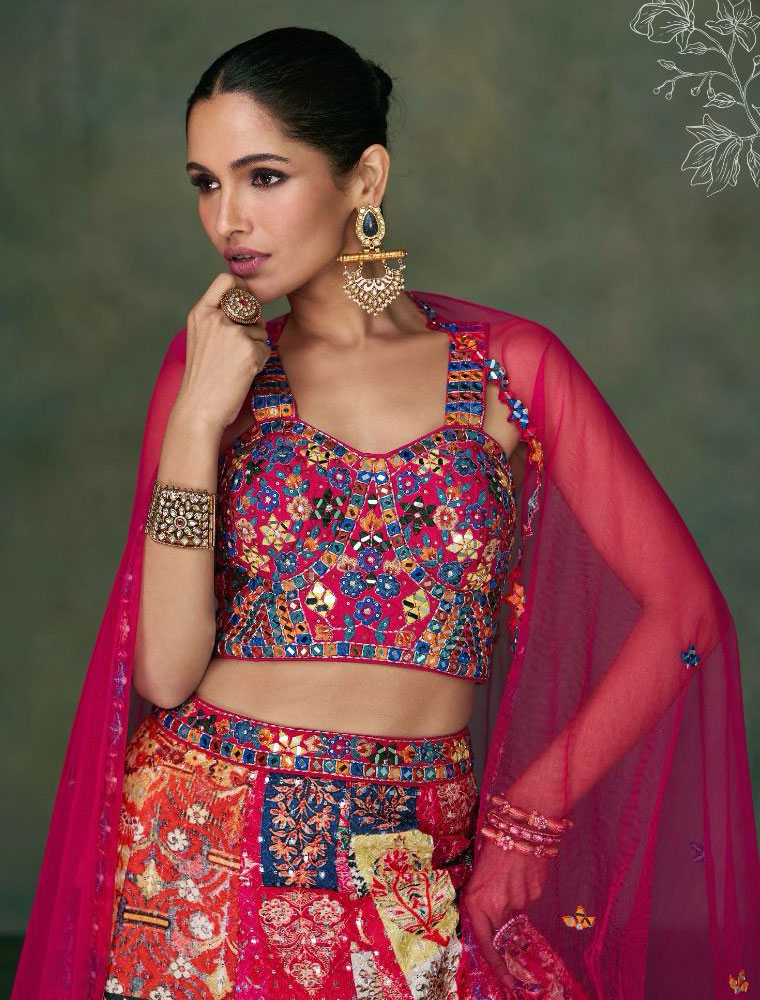 Flirty Coral and Gold Crop Top Style Lehenga-SNT11090 – Saris and Things