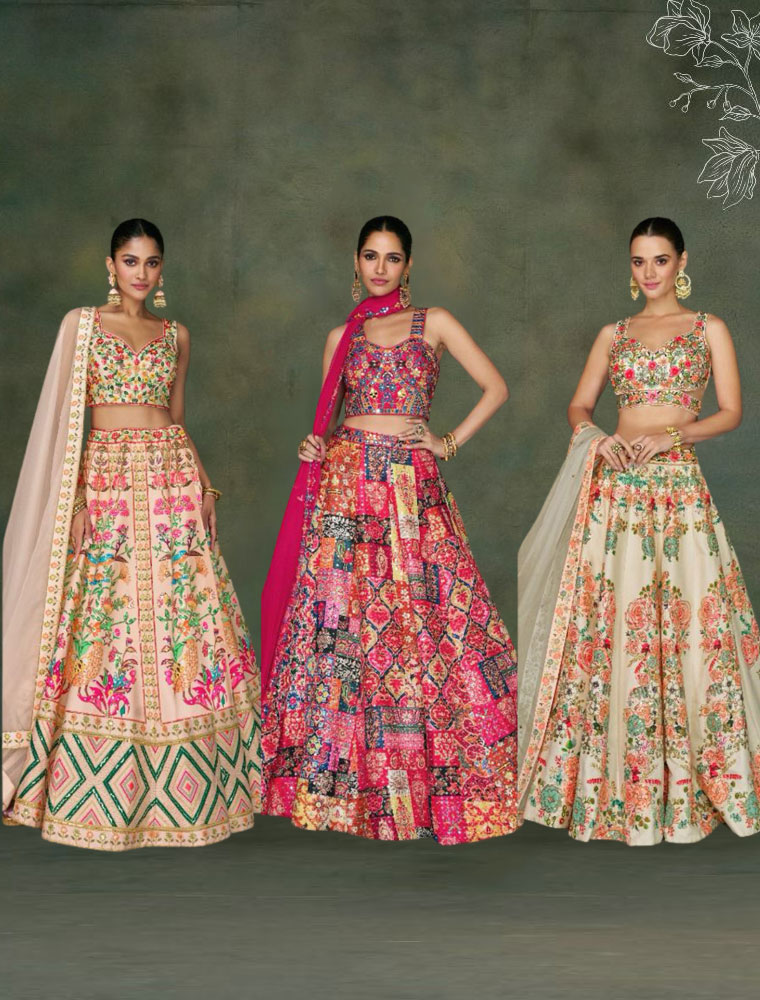 3 Party Wear Pure Silk Lehenga Dresses - KhuranasMart.com